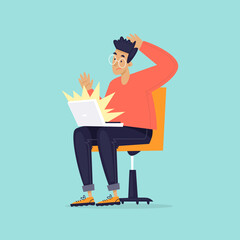 Computer is broken. Problems with connection. Flat illustration