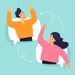 Chat man and woman communicate on the Internet. Flat illustration