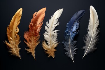 Set colorful feathers. Nature collection. Generate Ai