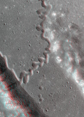 Rimae Posidonius. Anaglyph image. Use red/cyan 3d glasses.
Image from the Lunar Reconnaissance Orbiter Camera (LROC), NASA/GSFC/Arizona State University.