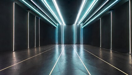 empty black room with glowing neon lights 3d rendering mock up generated