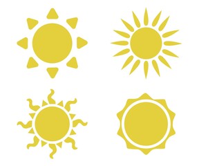 Flat illustration. Sun icons. Set of four on a white background...