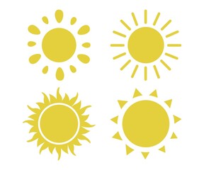 Flat illustration. Sun icons. Set of four on a white background...