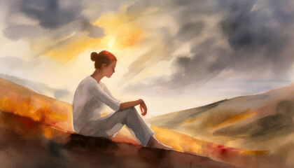 Fototapeta na wymiar Woman Sitting Sunset