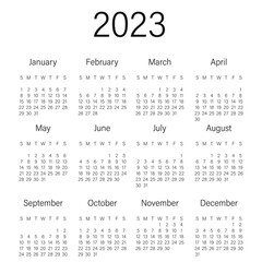 Flat calendar for 2023. The week starts on Sunday...