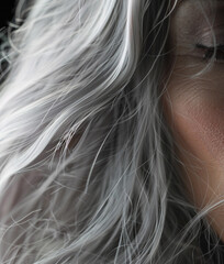 Naklejka premium Beautiful female natural grey hair, close-up 