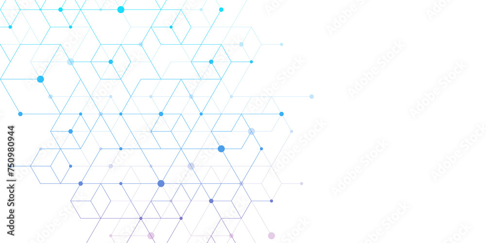 Leinwandbilder Modern technology illustration with square grid. Technology banner template cubes texture. Digital geometric abstraction with lines and dots