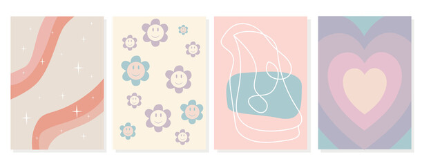 Glamorous flat illustration in Y2k style. Set of posters with geometric, abstract, gradient print. Suitable for home decor, wall art, covers and prints for testicles...