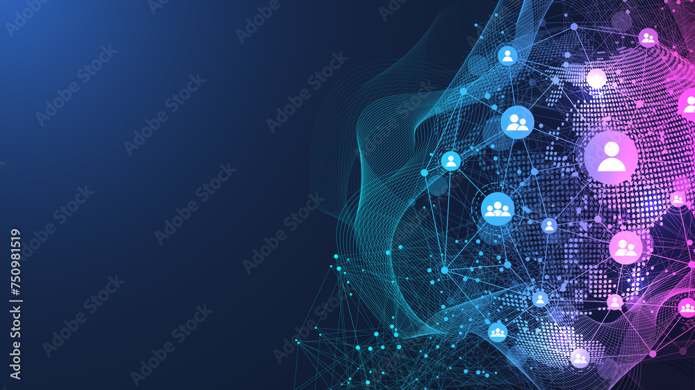 Aufkleber Global network connection concept. Big data visualization. Social network communication in the global computer networks. Internet technology. Business. Science. Illustration
