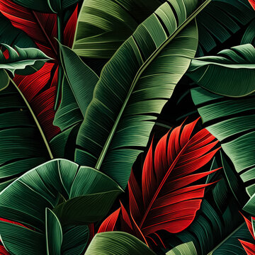 Seamless pattern with tropical banana leaves