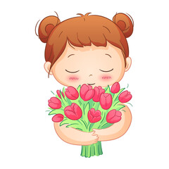 Cute illustrations of boys and girls of various nationalities, perfect for celebrating Mother's Day, International Women's Day, Children's Day, and floral themes. 