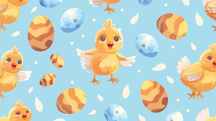 Chicks baby eggs and chicken seamless pattern cute c