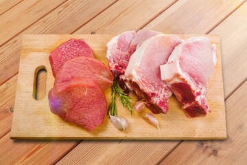 Raw red beef steak with herbs