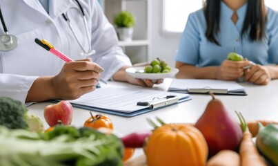 A nutritionists during a consultation - obrazy, fototapety, plakaty