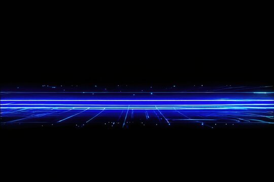 a high quality stock photograph of a glowing blue neon technology line effect isolated on a black background