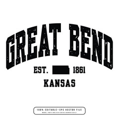 Great Bend text effect vector. Editable college t-shirt design printable text effect vector