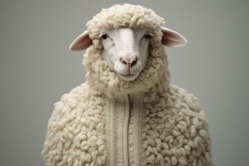 Obraz premium Sheep covered knitwear. Outdoor autumn nature with warm textile animal. Generate Ai