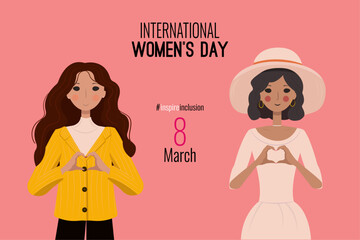 Inspire inclusion. #Inspireinclusion campaign 2024. Inernational Women`s Day banner,background,poster. Vector illustration 