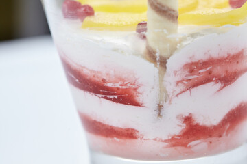 dessert with fruit in glass