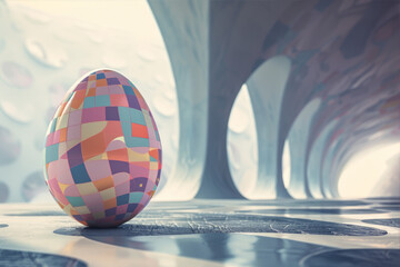Easter egg design with retro wave elements on sunny background
