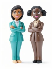 Illustration of 2 beautiful and successful black businesswomen talking to each other, AI-generated image