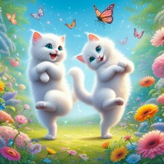 Fototapeta premium Dancing Cats in the Garden