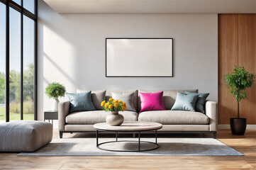 Mock-up of a poster in a modern living room