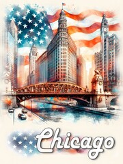 Artistic painting of sights of Chicago (USA)