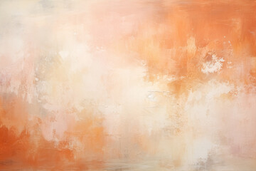 Abstract background peach color gradient in pastel light orange, textured with paint splatters and strokes on canvas