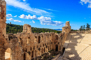Naklejka premium Odeon of Herodes Atticus is a stone Roman theatre structure located on the southwest slope of the Acropolis of Athens, Greece