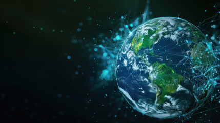 Fototapeta premium A globe with a network of connections and a watery surface, evoking the interconnectedness of global water systems, perfect for environmental conservation or education.