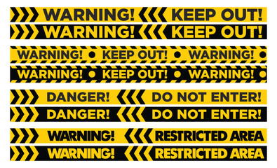 Fototapeta premium Warning and danger signal fencing tape. Police crime lines сaution tape. Seamless barrier tape. Vector on transparent background