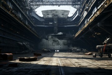 Fototapeta na wymiar Ship building hangar. Welder logistic. Generate Ai