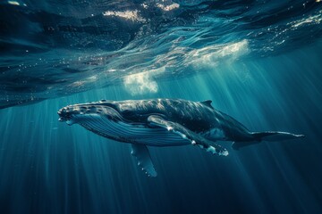 Whale in the sea in polar regions