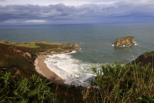 View on the Ballota beach located in the autonomous community of Asturias in Spain.