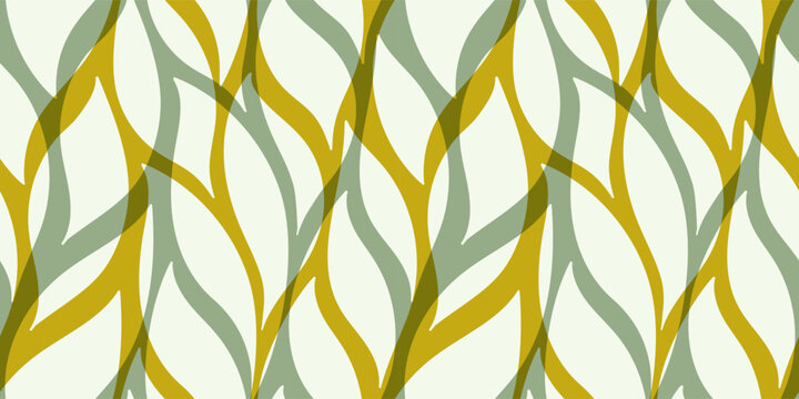 Green leaves seamless vector pattern. Watercolor tea leaf background, textured jungle print