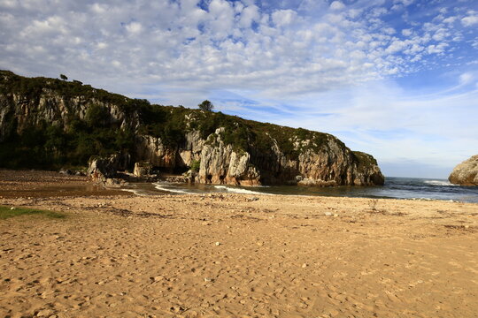 View on playa de Cuevas Del Mar located in the province of Asturias, in northern Spain.
