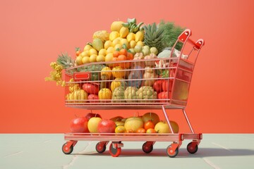 Shopping cart supermarket. Food grocery. Generate Ai