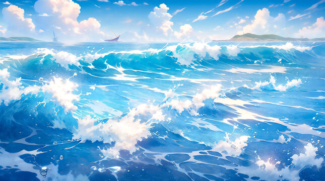 Sea waves view, digital illustration