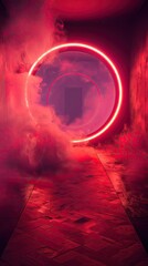 Smoky entrance with neon style lights, scenic backdrops