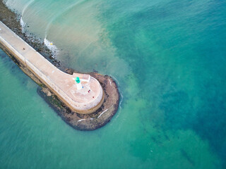 Aerial drone view of lighthouse in Les Sables d'0lonne, France
