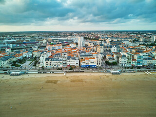 Aerial drone view of sand beach in Les Sables d'0lonne , France