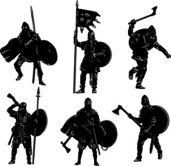 Set of soldiers. Norman warriors, Vikings, Varangians. Vector image. - 750993384