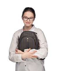 Visionary Woman With Spectacles Holding a Backpack