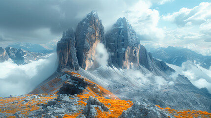 famous Italian National Park Tre Cime di Lavaredo. Dolomites, South Tyrol. Auronzo. - obrazy, fototapety, plakaty