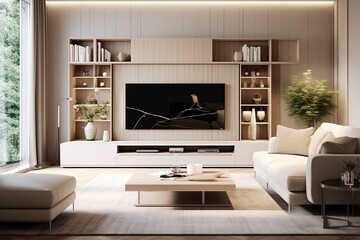 Scandinavian Design Augmented Reality Entertainment Center in Modern Living Room