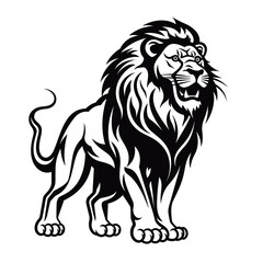 lion  black and white vector illustration isolated transparent background, logo, cut out or cutout t-shirt print design,  poster, baby products, packaging design, tribal tattoo