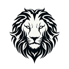 lion head black and white vector illustration isolated transparent background, logo, cut out or cutout t-shirt print design,  poster, baby products, packaging design, tribal tattoo