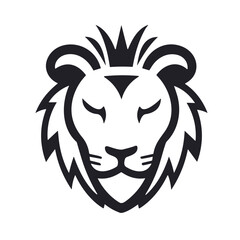 lion head black and white vector illustration isolated transparent background, logo, cut out or cutout t-shirt print design,  poster, baby products, packaging design, tribal tattoo