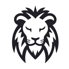 lion head black and white vector illustration isolated transparent background, logo, cut out or cutout t-shirt print design,  poster, baby products, packaging design, tribal tattoo